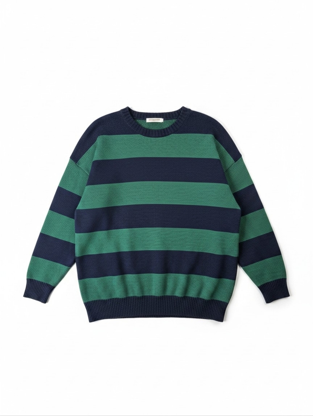 ROMWE Striped Knit Sweater Mens Large Green Blue Crewneck Pullover